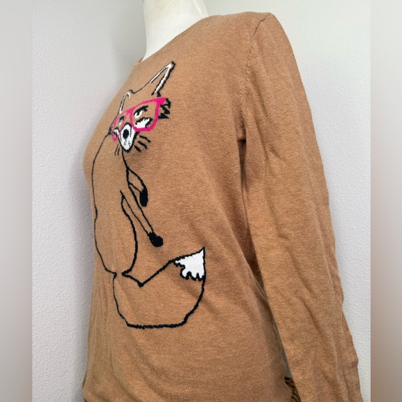 Old Navy Fox Tan Sweater Preppy Studious Foxy Crewneck Tan Camel - Picture 5 of 9